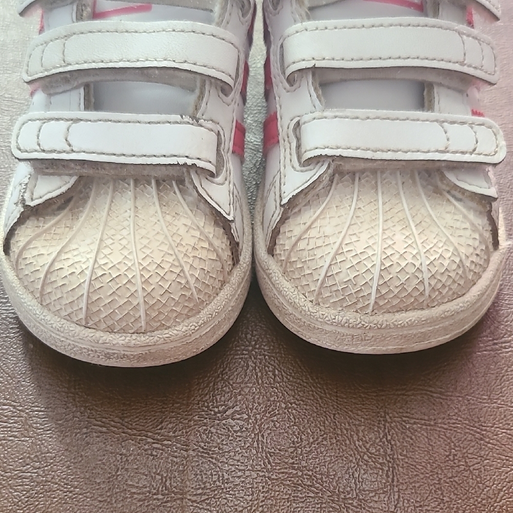 Adidas White and Pink Velcro Sneakers with Shell Toe - Picture 2 of 6